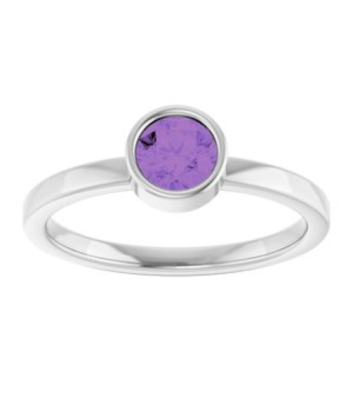 71806 Ring Set 14K White Natural Amethyst Round 5 Mm Polished Natural Amethyst Ring