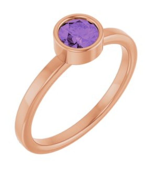 71806 Ring Set 14K Rose Natural Amethyst Round 5 Mm Polished Natural Amethyst Ring