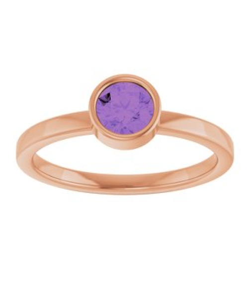 71806 Ring Set 14K Rose Natural Amethyst Round 5 Mm Polished Natural Amethyst Ring