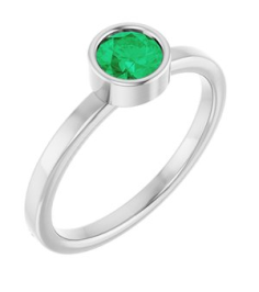 71806 Ring Set 14K White Natural Emerald Round 5 Mm Polished Natural Emerald Ring