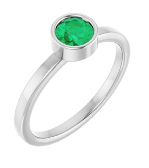71806 Ring Set 14K White Natural Emerald Round 5 Mm Polished Natural Emerald Ring