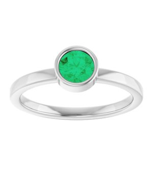 71806 Ring Set 14K White Natural Emerald Round 5 Mm Polished Natural Emerald Ring