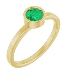 71806 Ring Set 14K Yellow Natural Emerald Round 5 Mm Polished Natural Emerald Ring