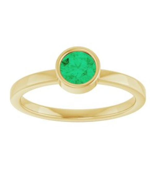 71806 Ring Set 14K Yellow Lab-Grown Emerald Round 5 Mm Polished Lab-Grown Emerald Ring