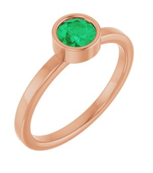 71806 Ring Set 14K Rose Lab-Grown Emerald Round 5 Mm Polished Lab-Grown Emerald Ring