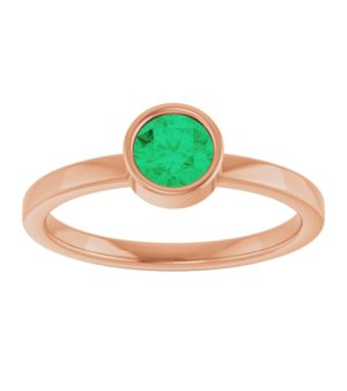 71806 Ring Set 14K Rose Lab-Grown Emerald Round 5 Mm Polished Lab-Grown Emerald Ring