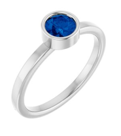 71806 Ring Set 14K White Lab-Grown Blue Sapphire Round 5 Mm Polished Lab-Grown Blue Sapphire Ring