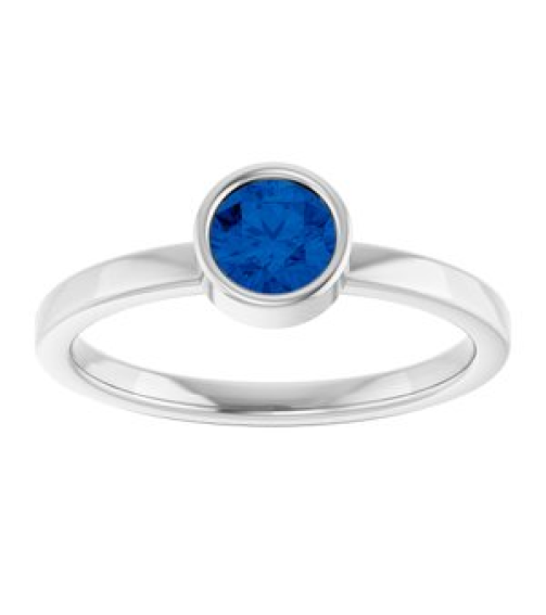 71806 Ring Set 14K White Lab-Grown Blue Sapphire Round 5 Mm Polished Lab-Grown Blue Sapphire Ring