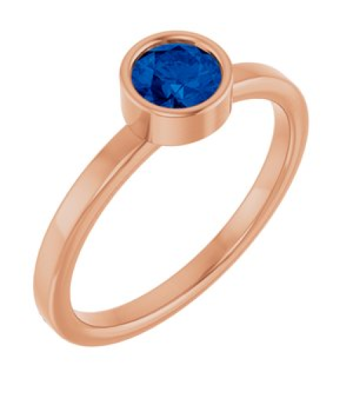 71806 Ring Set 14K Rose Lab-Grown Blue Sapphire Round 5 Mm Polished Lab-Grown Blue Sapphire Ring