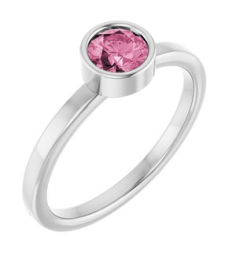 71806 Ring Set 14K White Natural Pink Tourmaline Round 5 Mm Polished Natural Pink Tourmaline Ring