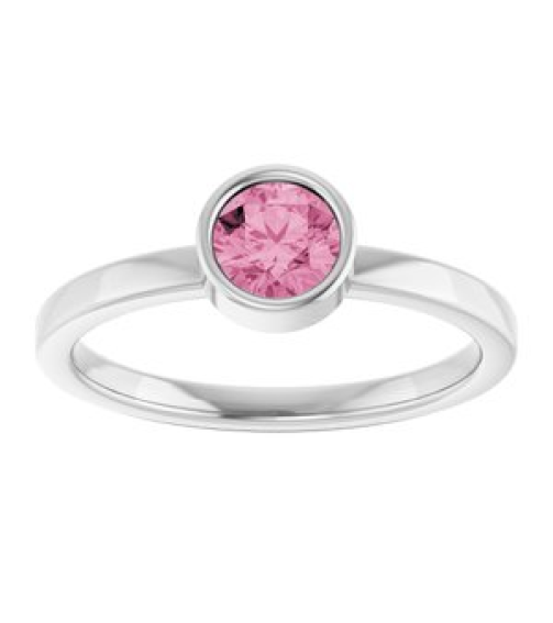 71806 Ring Set 14K White Natural Pink Tourmaline Round 5 Mm Polished Natural Pink Tourmaline Ring