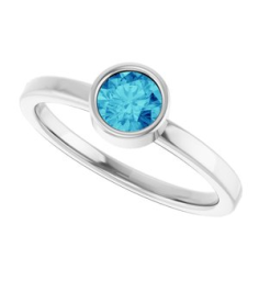 71806 Ring Set Rhodium-Plated Sterling Silver Imitation Blue Zircon Round 5 Mm Polished Imitation Blue Zircon Ring