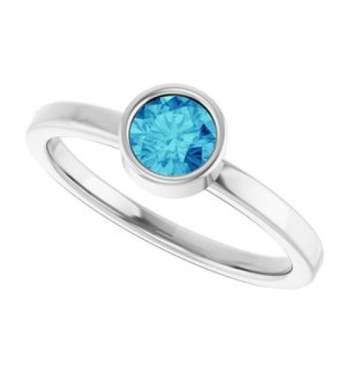 71806 Ring Set Rhodium-Plated Sterling Silver Imitation Blue Zircon Round 5 Mm Polished Imitation Blue Zircon Ring
