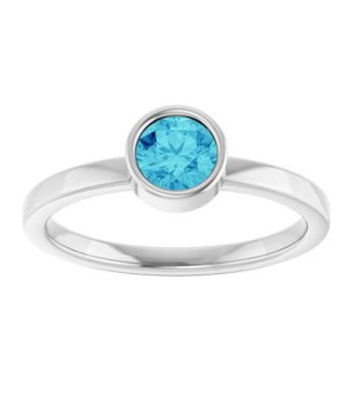71806 Ring Set Rhodium-Plated Sterling Silver Imitation Blue Zircon Round 5 Mm Polished Imitation Blue Zircon Ring