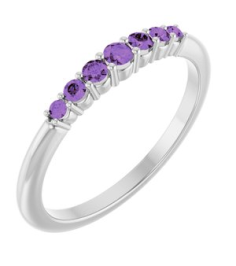72022 Ring Set 14K White Natural Amethyst Round 2.25 Mm Natural Amethyst Polished Natural Amethyst Stackable Ring