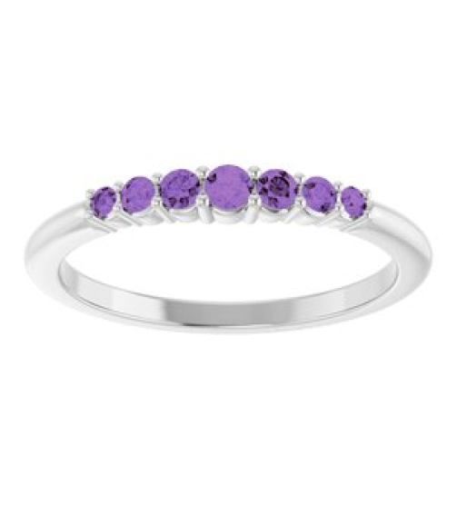 72022 Ring Set 14K White Natural Amethyst Round 2.25 Mm Natural Amethyst Polished Natural Amethyst Stackable Ring