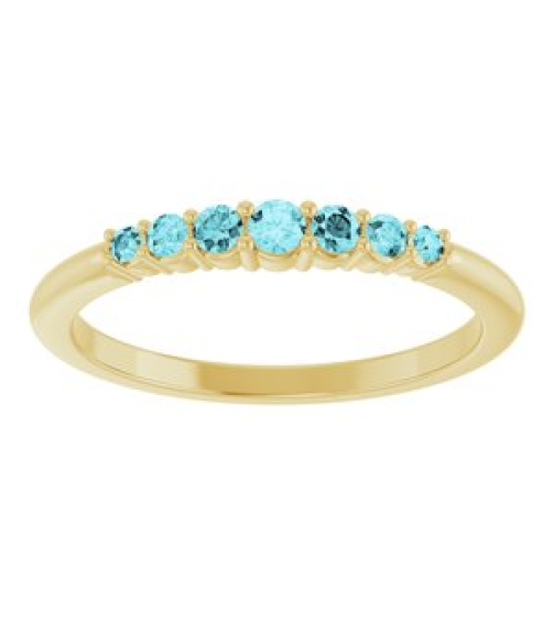72022 Ring Set 14K Yellow Natural Blue Zircon Round 2.25 Mm Natural Blue Zircon Polished Natural Blue Zircon Stackable Ring