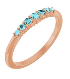 72022 Ring Set 14K Rose Natural Blue Zircon Round 2.25 Mm Natural Blue Zircon Polished Natural Blue Zircon Stackable Ring