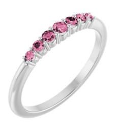 72022 Ring Set Sterling Silver Natural Pink Tourmaline Round 2.25 Mm Natural Pink Tourmaline Polished Natural Pink Tourmaline Stackable Ring