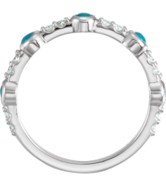 72023 Ring Set 14K White Natural Turquoise Round 2.5 Mm Natural Diamond Polished Natural Turquoise And 15 Ctw Natural Diamond Ring