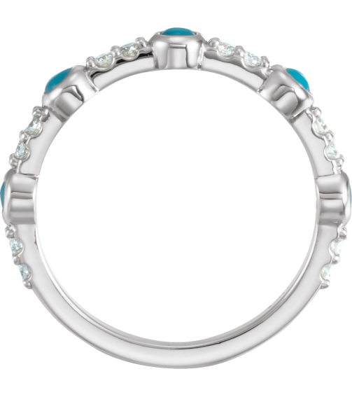 72023 Ring Set 14K White Natural Turquoise Round 2.5 Mm Natural Diamond Polished Natural Turquoise And 15 Ctw Natural Diamond Ring