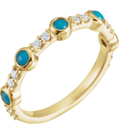 72023 Ring Set 14K Yellow Natural Turquoise Round 2.5 Mm Natural Diamond Polished Natural Turquoise And 16 Ctw Natural Diamond Ring