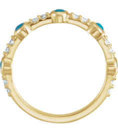 72023 Ring Set 14K Yellow Natural Turquoise Round 2.5 Mm Natural Diamond Polished Natural Turquoise And 16 Ctw Natural Diamond Ring