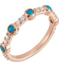 72023 Ring Set 14K Rose Natural Turquoise Round 2.5 Mm Natural Diamond Polished Natural Turquoise And 16 Ctw Natural Diamond Ring
