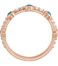 72023 Ring Set 14K Rose Natural Turquoise Round 2.5 Mm Natural Diamond Polished Natural Turquoise And 16 Ctw Natural Diamond Ring