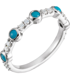 72023 Ring Set Sterling Silver Natural Turquoise Round 2.5 Mm Natural Diamond Polished Natural Turquoise And 16 Ctw Natural Diamond Ring