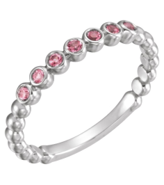 71813 Ring Set Platinum Natural Pink Tourmaline Round 1.75 Mm Polished Natural Pink Tourmaline Stackable Ring