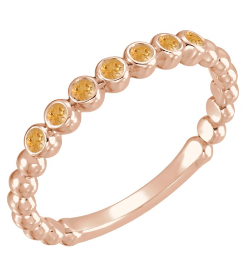 71813 Ring Set 14K Rose Natural Citrine Round 1.75 Mm Polished Natural Citrine Stackable Ring