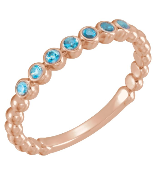 71813 Ring Set 14K Rose Natural Blue Zircon Round 1.75 Mm Polished Natural Blue Zircon Stackable Ring
