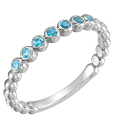 71813 Ring Set Platinum Natural Blue Zircon Round 1.75 Mm Polished Natural Blue Zircon Stackable Ring
