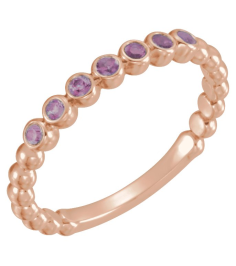 71813 Ring Set 14K Rose Natural Amethyst Round 1.75 Mm Polished Natural Mozambique Garnet Stackable Ring