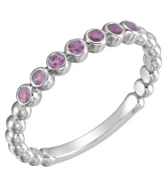 71813 Ring Set Platinum Natural Amethyst Round 1.75 Mm Polished Natural Mozambique Garnet Stackable Ring