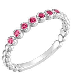 71813 Ring Set 14K White Lab-Grown Ruby Round 1.75 Mm Polished Lab-Grown Ruby Stackable Ring