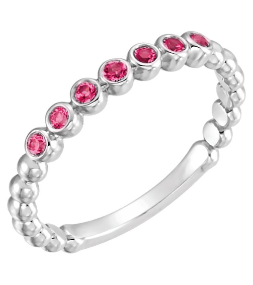 71813 Ring Set 14K White Lab-Grown Ruby Round 1.75 Mm Polished Lab-Grown Ruby Stackable Ring