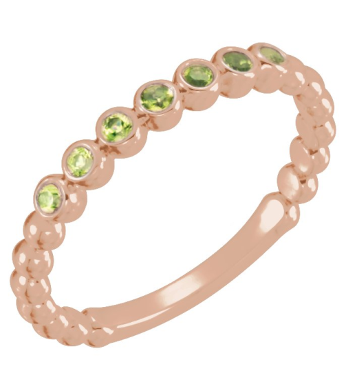71813 Ring Set 14K Rose Natural Peridot Round 1.75 Mm Polished Natural Peridot Stackable Ring