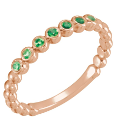 71813 Ring Set 14K Rose Natural Emerald Round 1.75 Mm Polished Natural Emerald Stackable Ring