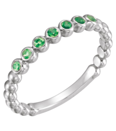 71813 Ring Set 14K White Lab-Grown Emerald Round 1.75 Mm Polished Lab-Grown Emerald Stackable Ring