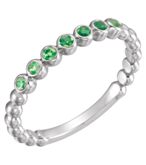 71813 Ring Set Platinum Lab-Grown Emerald Round 1.75 Mm Polished Lab-Grown Emerald Stackable Ring