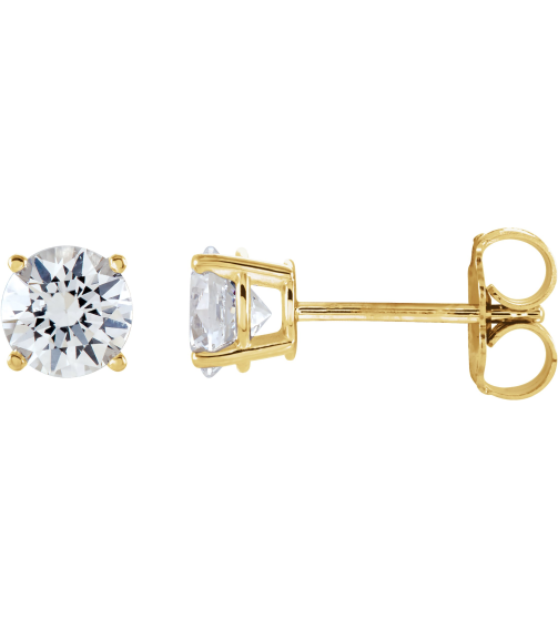 1874 14K Yellow Set Round Natural Diamond Pair 5Mm 1 Ctw I2, G-H Friction Friction Backs Included 4-Prong Polished 1 Ctw Natural Diamond Stud Earrings