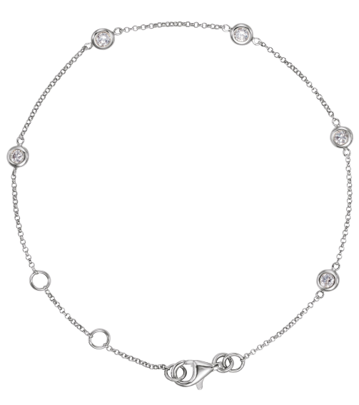653469B Bracelet Set 14K White Round Natural Diamond 2.3Mm 14 Ctw I1, G-I 5 12-7 In Polished 14 Ctw Natural Diamond 5-Station Bracelet