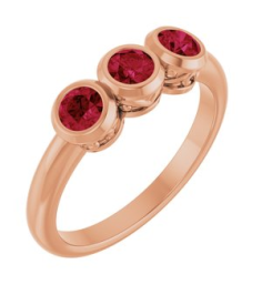 71996 Ring Set 14K Rose Lab-Grown Ruby Round 3.5 Mm Polished Lab-Grown Ruby 3-Stone Ring