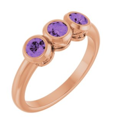 71996 Ring Set 14K Rose Natural Amethyst Round 3.5 Mm Polished Natural Amethyst 3-Stone Ring