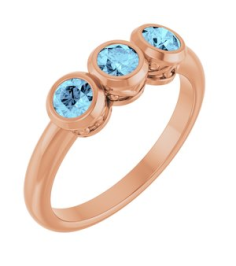 71996 Ring Set 14K Rose Natural Aquamarine Round 3.5 Mm Polished Natural Aquamarine 3-Stone Ring