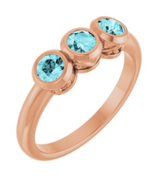 71996 Ring Set 14K Rose Natural Blue Zircon Round 3.5 Mm Polished Natural Blue Zircon 3-Stone Ring
