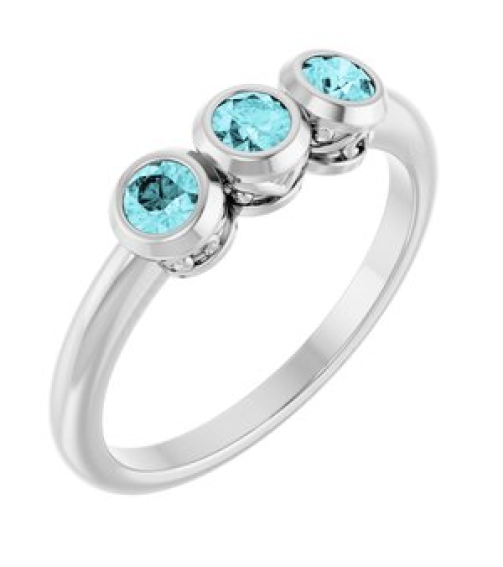 71996 Ring Set Sterling Silver Natural Blue Zircon Round 3 Mm Polished Natural Blue Zircon 3-Stone Ring