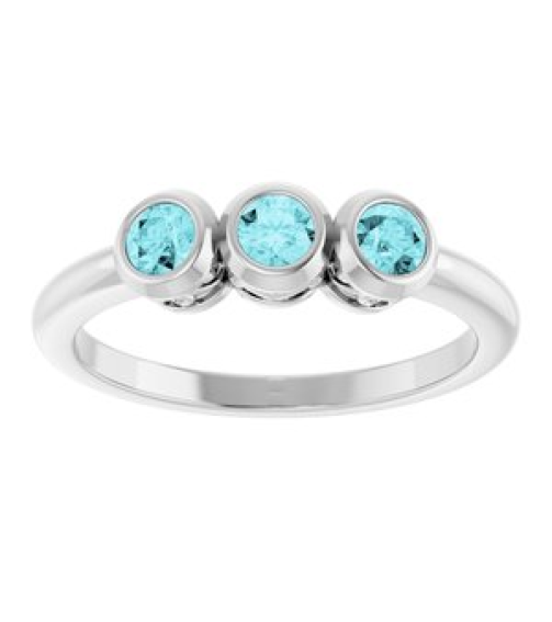 71996 Ring Set Sterling Silver Natural Blue Zircon Round 3 Mm Polished Natural Blue Zircon 3-Stone Ring